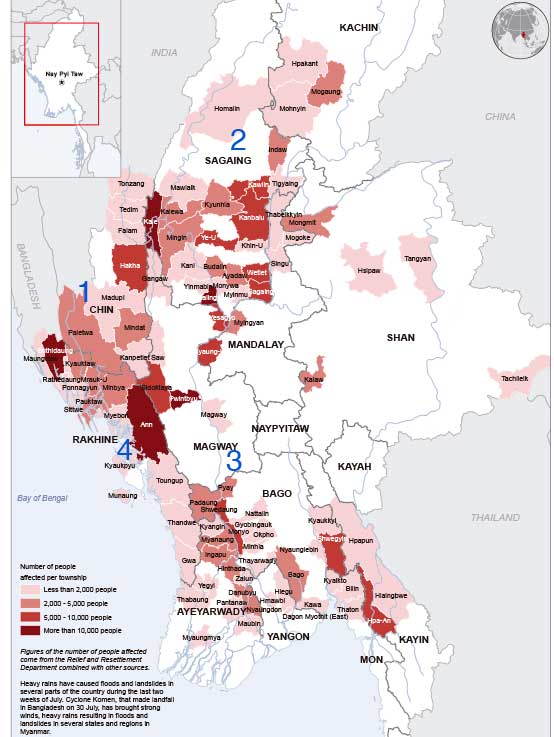Myanmar Flood Affected Areas 6 Aug 2015